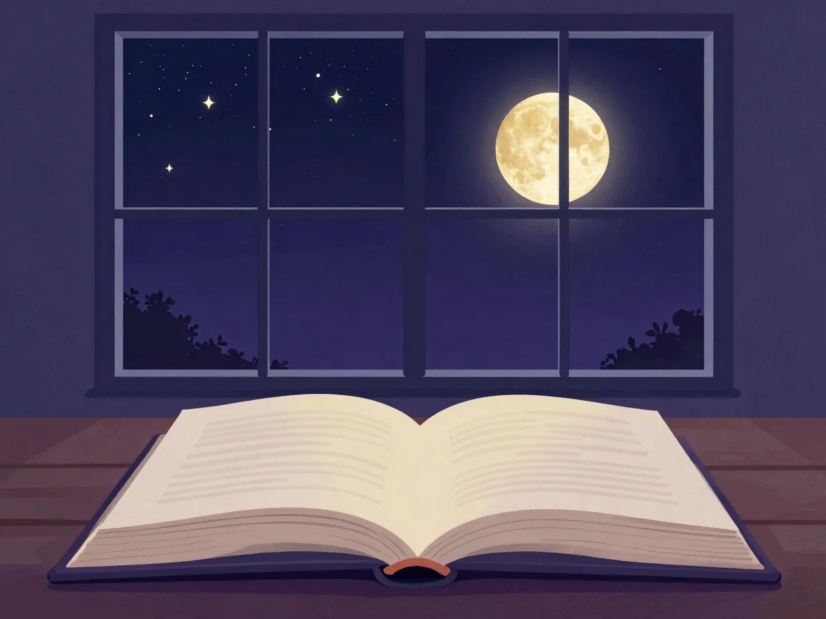 Ilustração digital de um livro aberto ao lado de uma janela com e